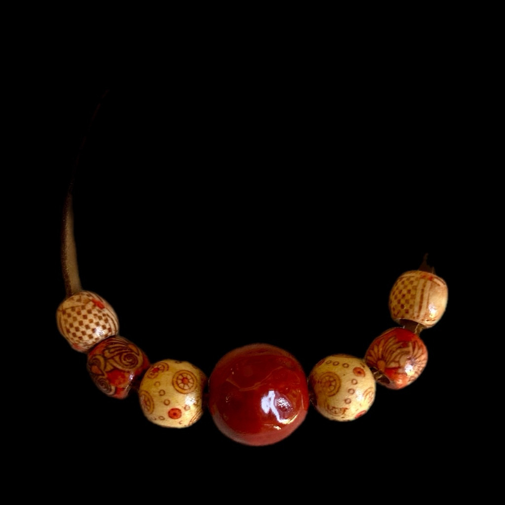 Handmade Bead & Leather Jewelry Set - Necklace, Bracelet, Earrings - Picture 5 of 5